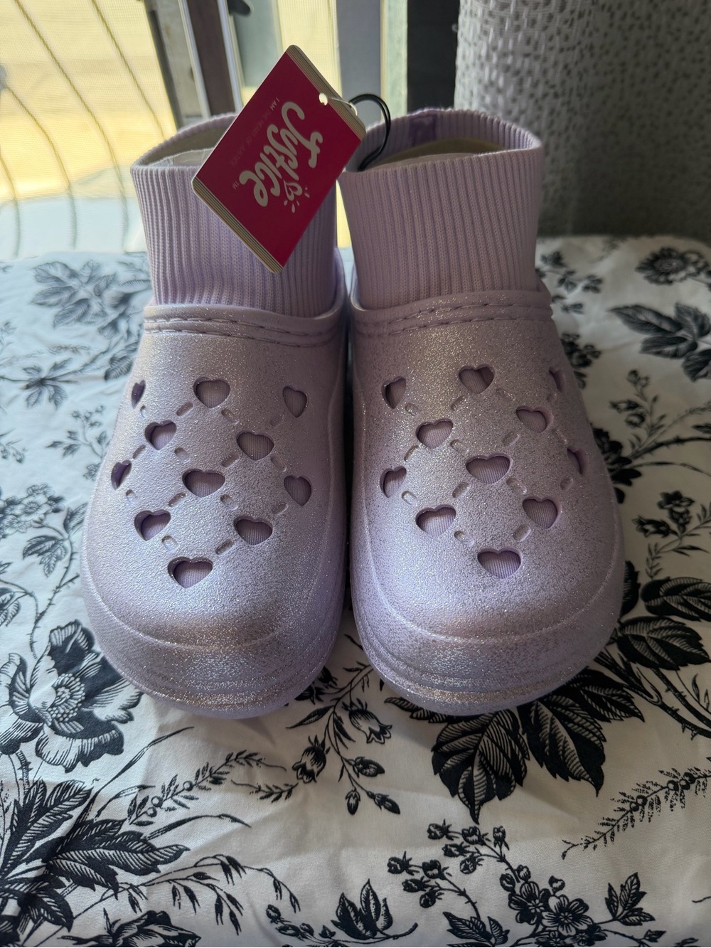 Justice Girls Sparkle Heart Clog Sandals in Light Purple